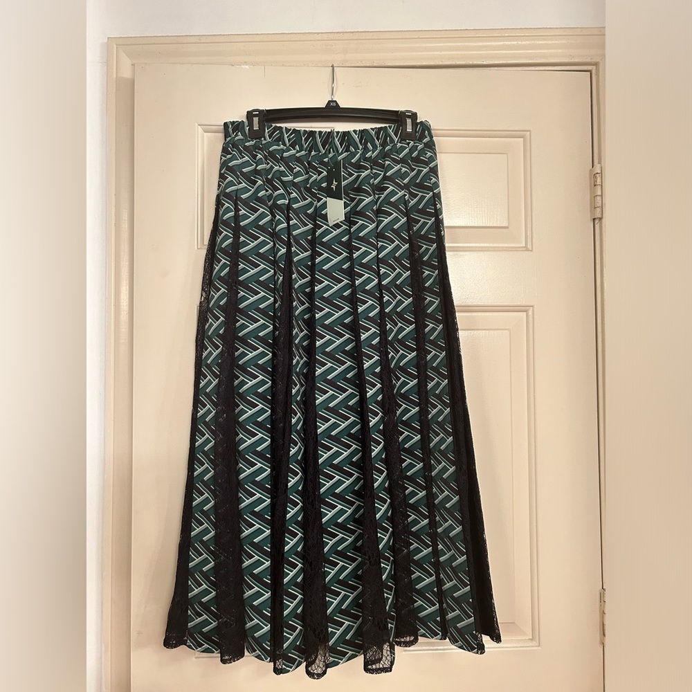 NWT Tuckernuck Emerald Geo Marlow pleated lace Skirt Medium Green - Picture 2 of 12